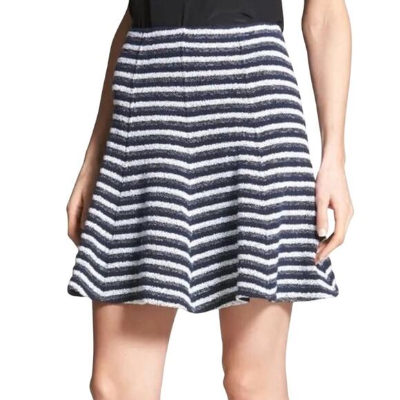 Theory Lyerly Navy Stripe Flared Knit Skirt - Picture 1 of 7